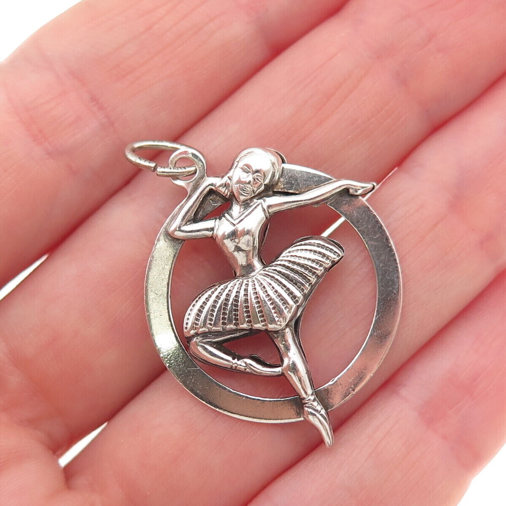 Beau 925 Sterling Silver Antique Art Deco Ballerina Oxidized Charm Pendant